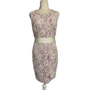 Balizza New Magenta Purple Pink White Lace Beaded Formal Tank Knee Dress Small